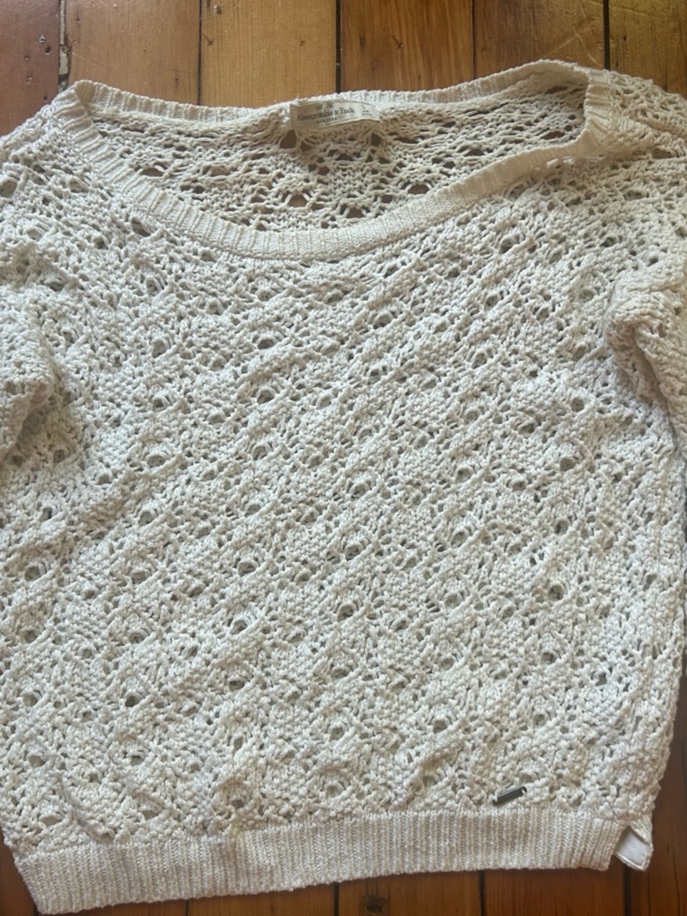 Abercrombie & Fitch Cream Open-Weave Scoop Neck Sweater